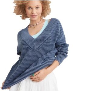 Aerie offline oversized blue v-neck sweater